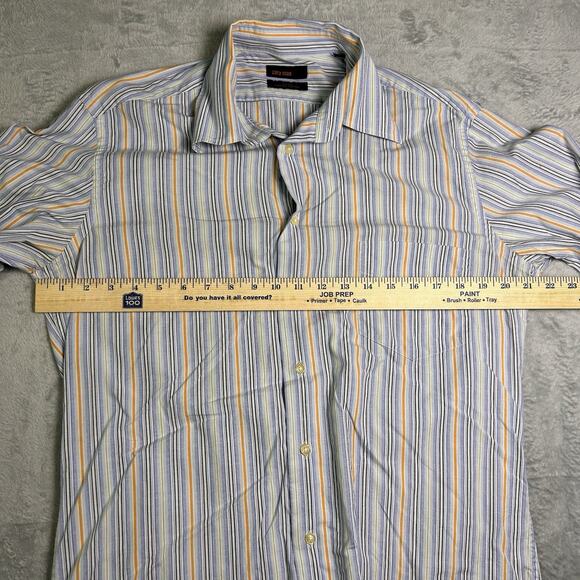 Zara Man Button Up Shirt Mens Medium Blue Orange 100% Cotton Striped Fall Formal - Picture 6 of 7